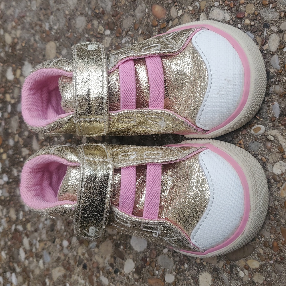 See Kai Run Drew Gold Metallic Pink High Top Sneakers Baby 4 Infant Sparkle - Picture 3 of 8